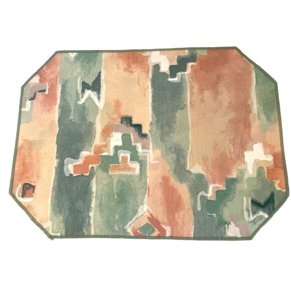 Tribal Apache Southwestern Table Placemats Geometric Pastels Reversible Set VTG - Picture 1 of 8